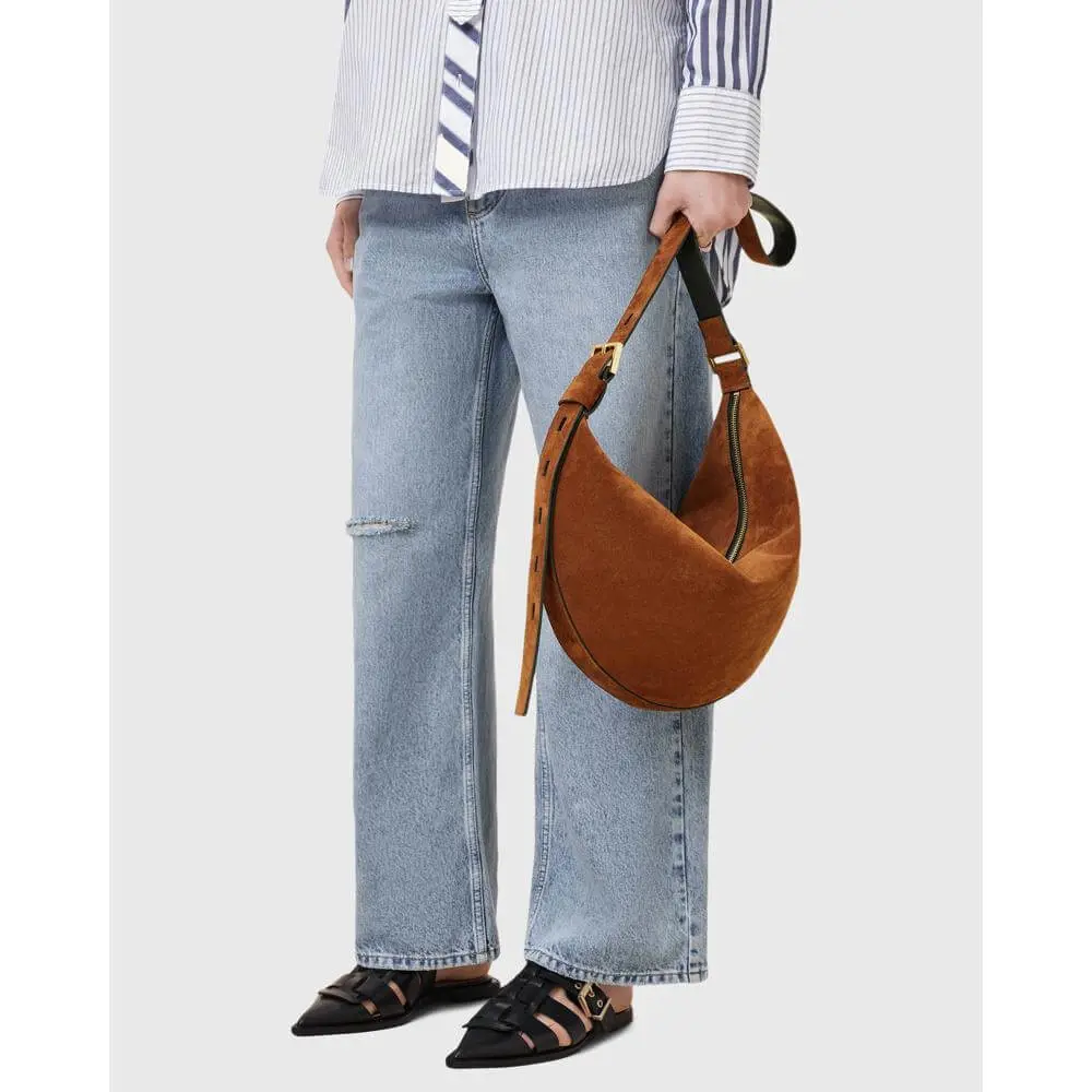 AllSaints Half Moon Large Suede Crossbody Bag